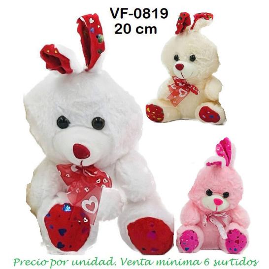 PELUCHE CONEJO BLANCO ROSA Y BEIS 20 CM