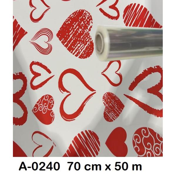 BOBINA POLIPROPILENO CORAZONES 70 cm x 50 m ( CELOFAN )